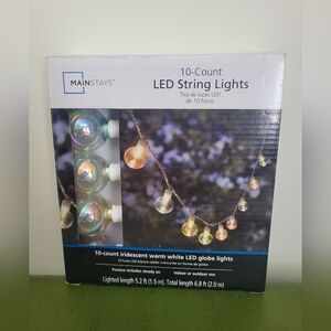 NWT NIP Mainstays Iridescent LED Globe String Lights - 10 Count